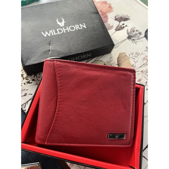 Red Genuine Leather Wallet Card Money Holder RFID Protection - Picture 3 of 7